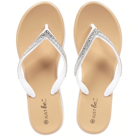 Just Be… White Jeweled Line Flip-Flops - Size 6 - Picture 1 of 3